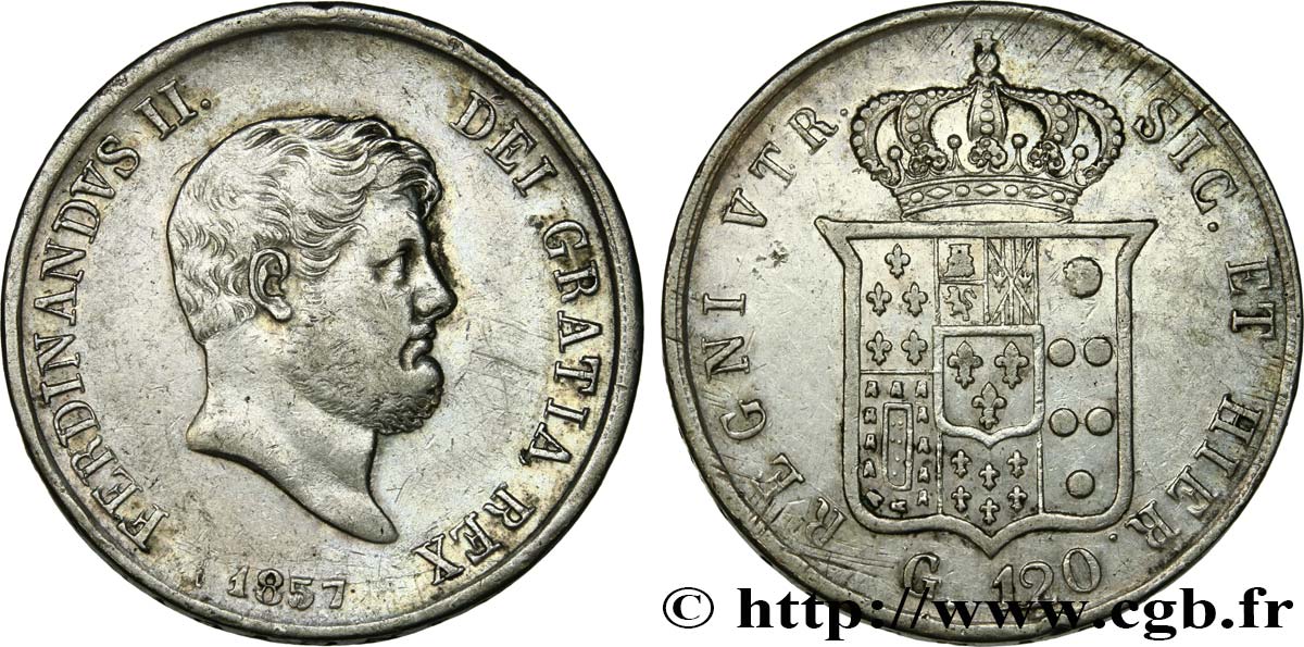 ITALY - KINGDOM OF THE TWO SICILIES 120 Grana Ferdinand II 1857 Naples XF 