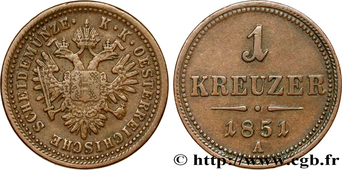 AUSTRIA 1 Kreuzer aigle bicéphale 1851 Vienne q.SPL 