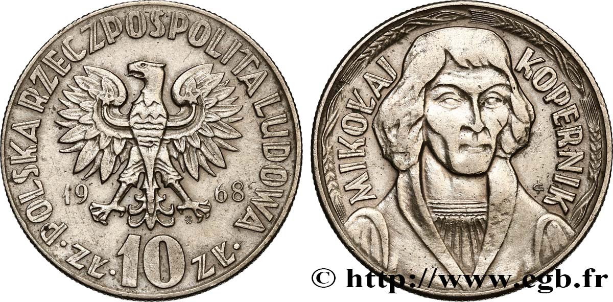 POLONIA 10 Zlotych aigle / Nicolas Copernic 1968 Varsovie BB 