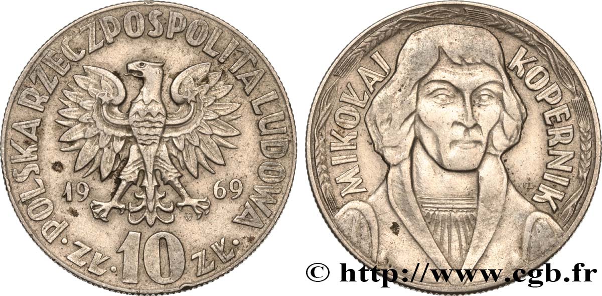 POLONIA 10 Zlotych aigle / Nicolas Copernic 1969 Varsovie SPL 