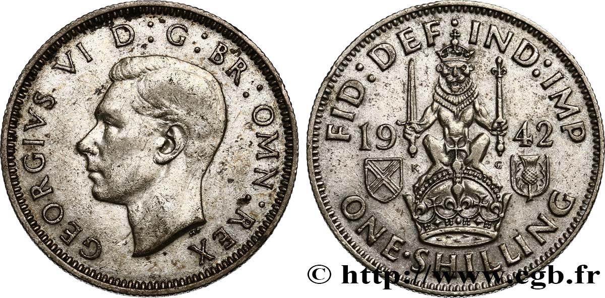 UNITED KINGDOM 1 Shilling Georges VI “Scotland reverse” 1942  XF/AU 