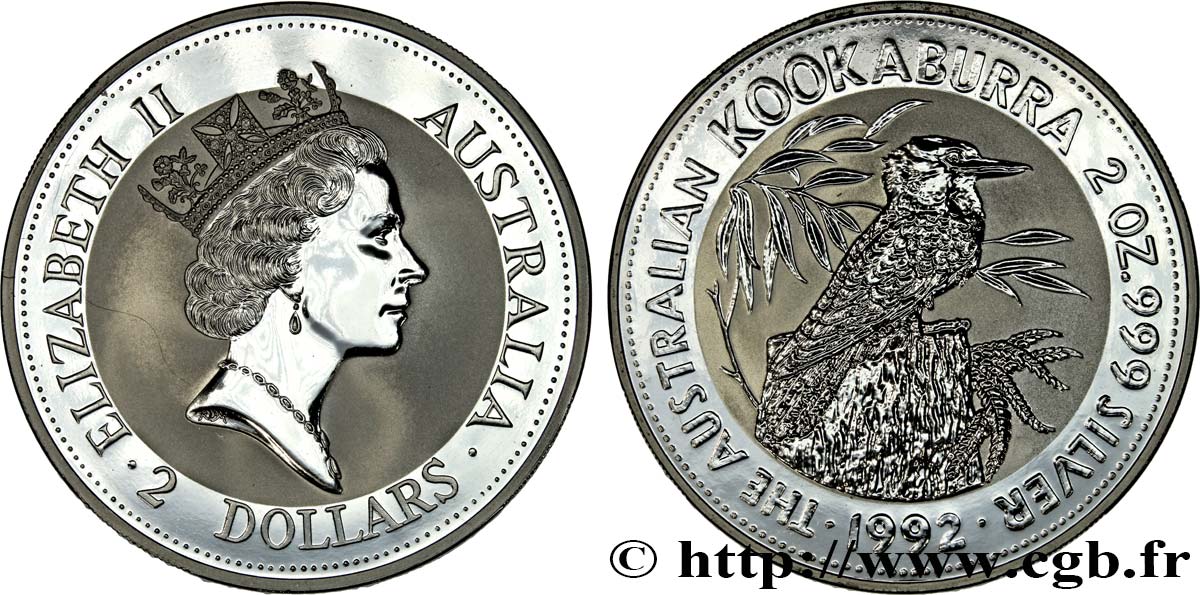 AUSTRALIA 2 Dollars Proof Kookaburra 1992  MS 