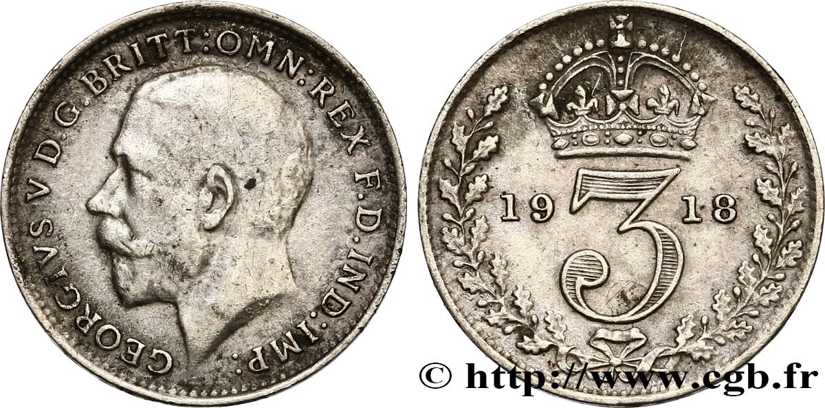 VEREINIGTEN KÖNIGREICH 3 Pence Georges V 1918  SS 