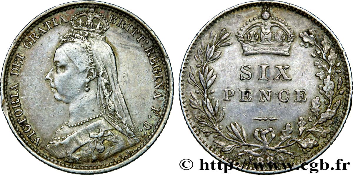 ROYAUME-UNI 6 Pence Victoria “buste du jubilé”  1889  SUP 