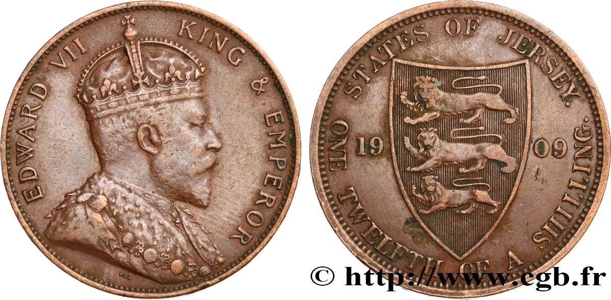 JERSEY 1/12 Shilling Edouard VII 1909  fSS 