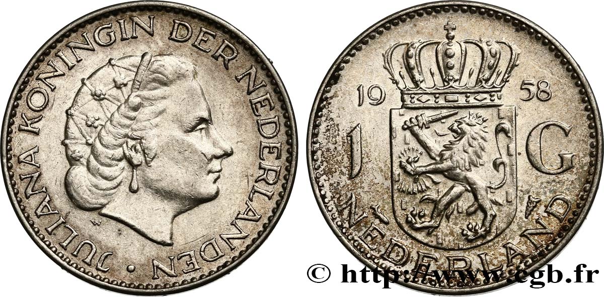 NIEDERLANDE 1 Gulden Juliana 1958  VZ 