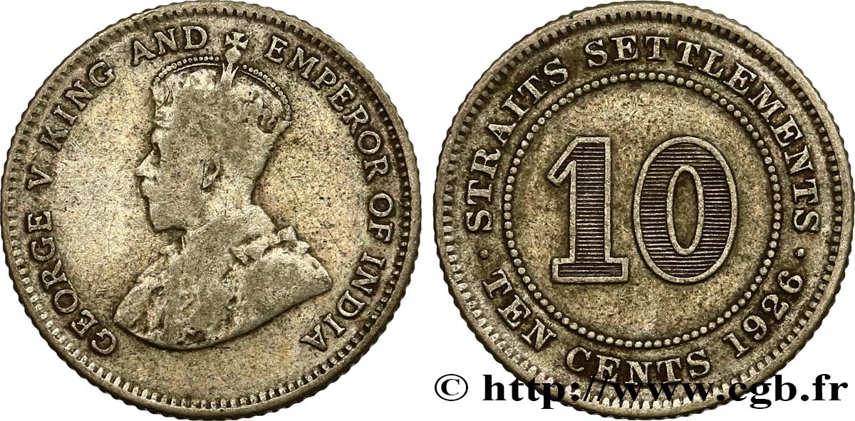 MALAYSIA - STRAITS SETTLEMENTS 10 Cents Straits Settlements Georges V 1926  VF 