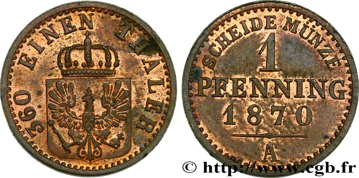 GERMANY - PRUSSIA 1 Pfenninge 1870 Berlin MS 