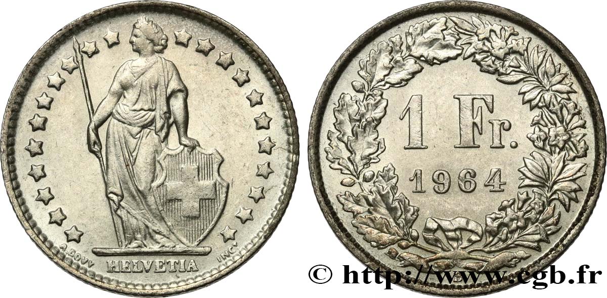 SVIZZERA  1 Franc Helvetia 1964 Berne SPL 