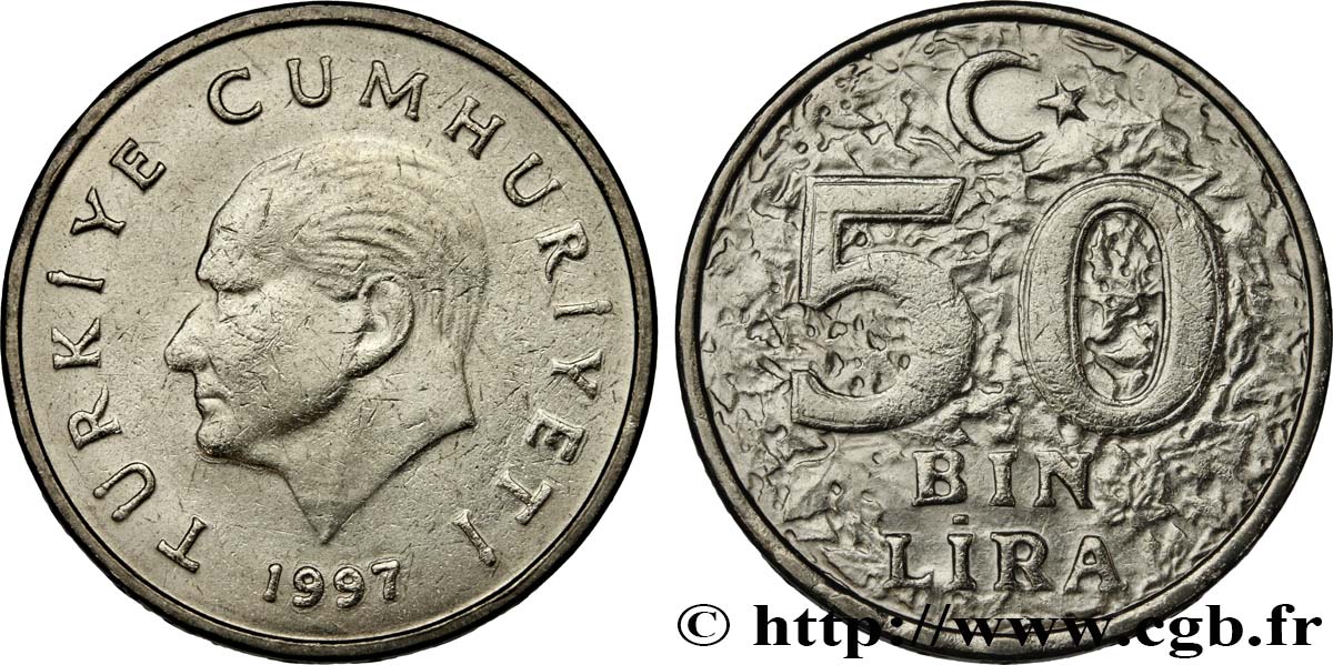 TURKEY 50.000 Lira Kemal Ataturk 1997  MS 