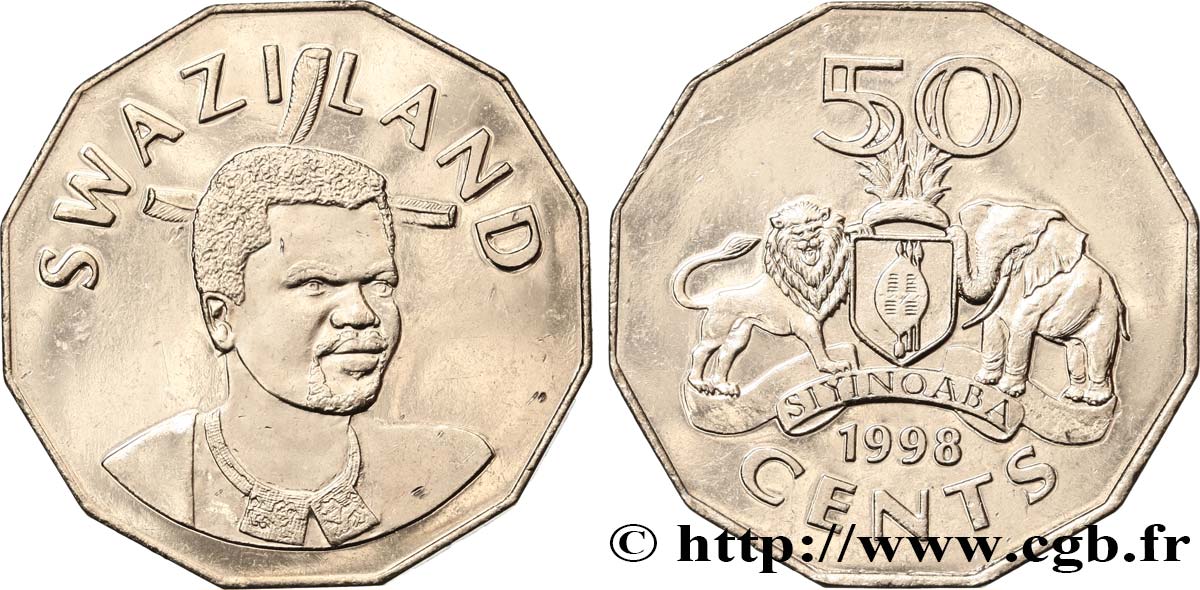 SWAZILAND 50 Cents Roi Msawati III / emblème national 1998  MS 