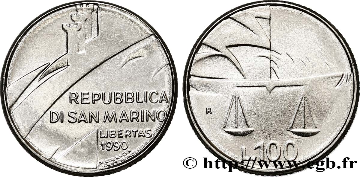 SAINT-MARIN 100 Lire 1600 ans d’histoire 1990 Rome - R SPL 
