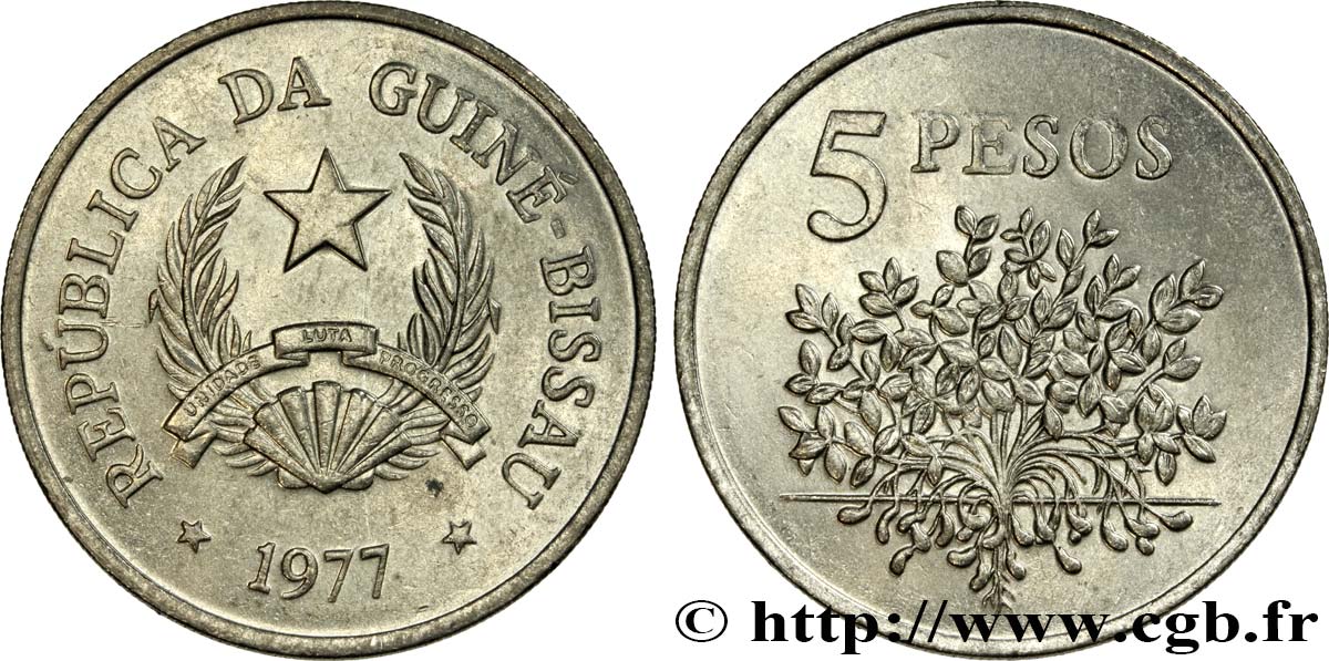 GUINEA-BISSAU 5 Pesos emblème 1977  MS 