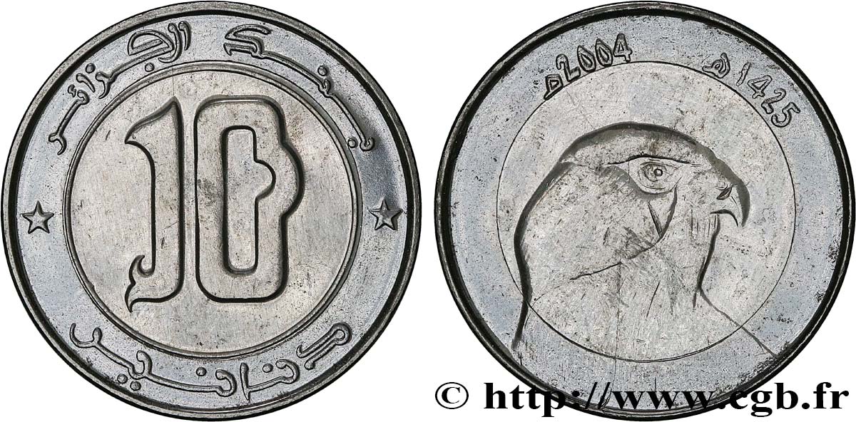 ALGERIA 10 Dinars Faucon an 1425 2004  MS 