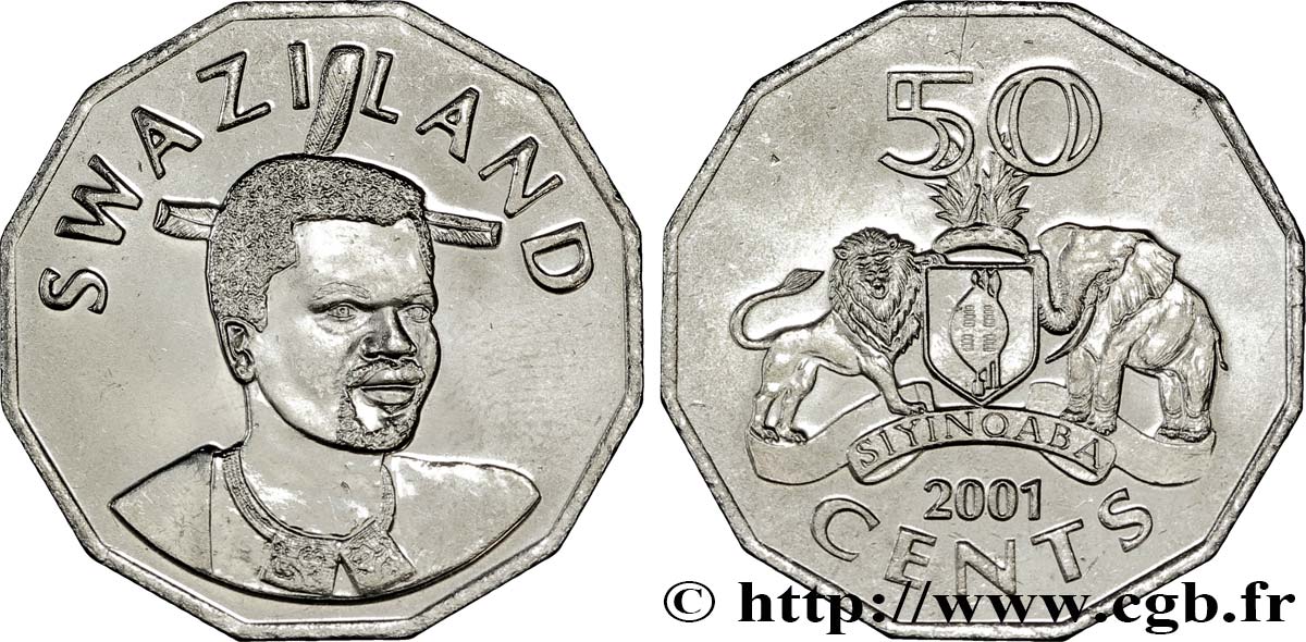 SWAZILAND 50 Cents Roi Msawati III / emblème national 2001  SC 
