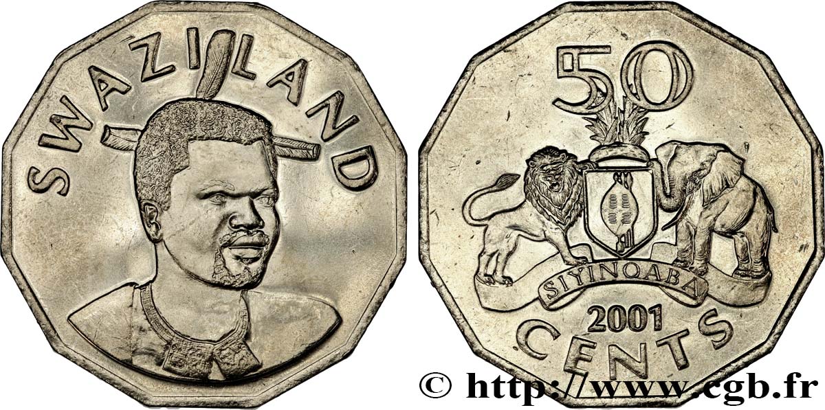 SWAZILAND 50 Cents Roi Msawati III / emblème national 2001  MS 