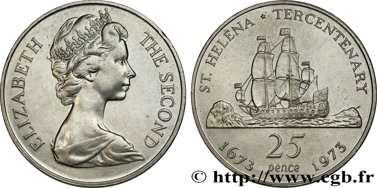 SAINT HELENA 25 Pence Elisabeth II / tricentenaire de la colonie 1973  AU 