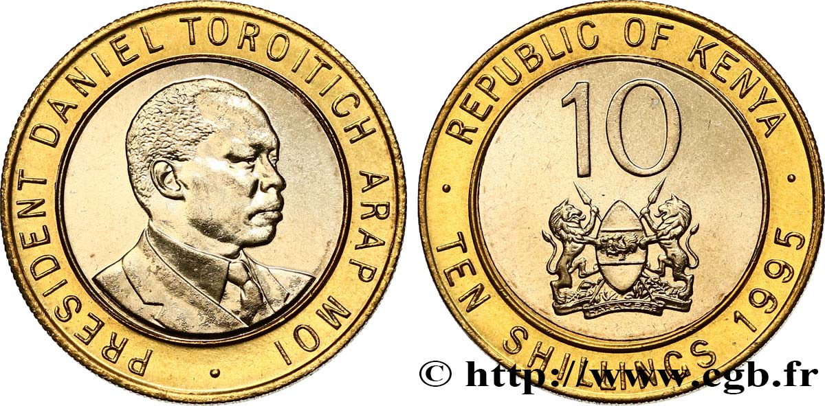 KENIA 10 Shillings Président Daniel Arap Moi 1995  fST 