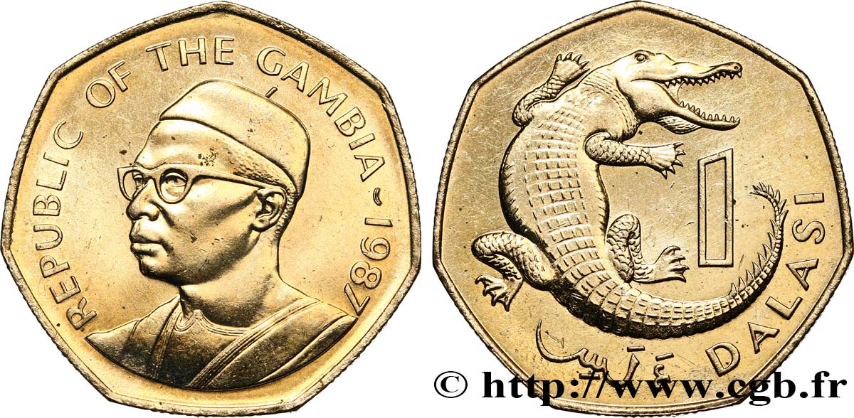 1987 The Gambia coin 1 Dalasi  CROCODILE  UNC HIGH GRADE  Africa Coin nice 