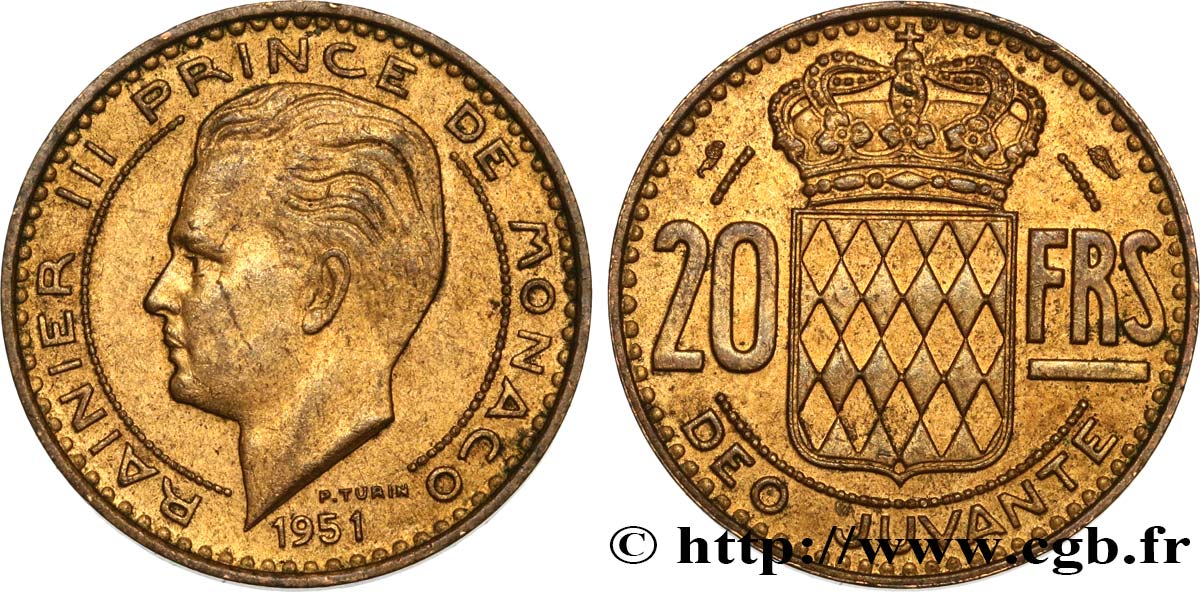 MONACO 20 Francs Rainier III 1951 Paris TTB 