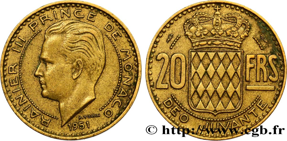 MONACO 20 Francs Rainier III 1951 Paris TTB 
