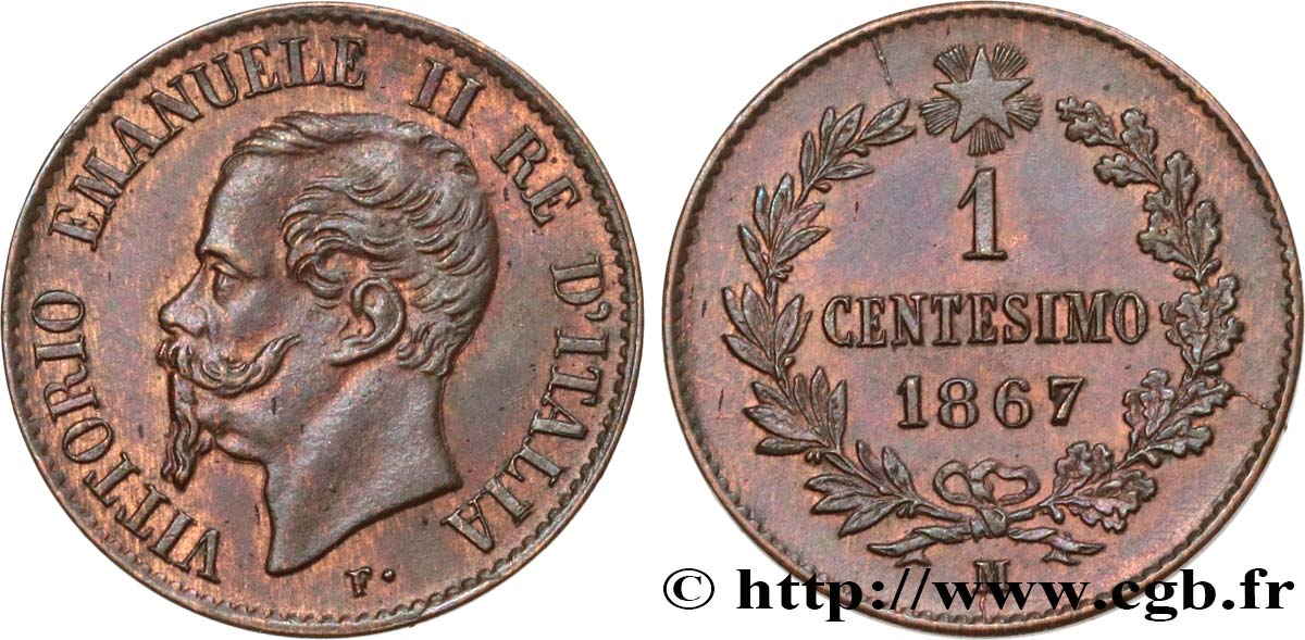 ITALIE 1 Centesimo Victor Emmanuel II 1867 Milan SPL 