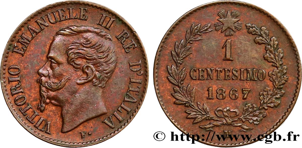 ITALY 1 Centesimo Victor Emmanuel II 1867 Milan MS 