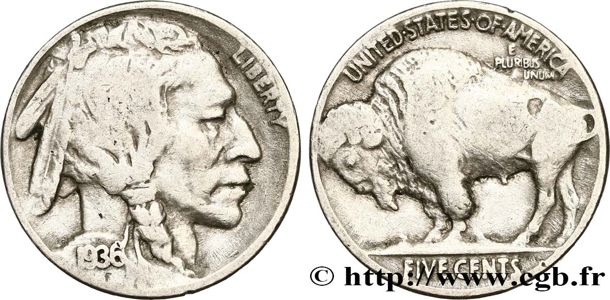 VEREINIGTE STAATEN VON AMERIKA 5 Cents Tête d’indien ou Buffalo 1936 Philadelphie SS 