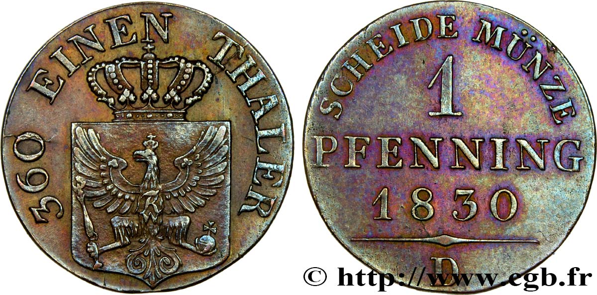 GERMANIA - PRUSSIA 1 Pfenninge 1830 Düsseldorf SPL/q.SPL 