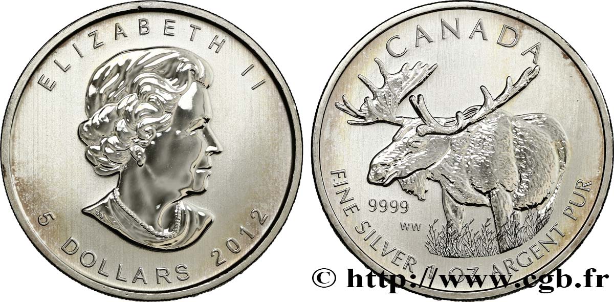 CANADA 5 Dollars (1 once) Proof Elisabeth II / élan 2012  MS 