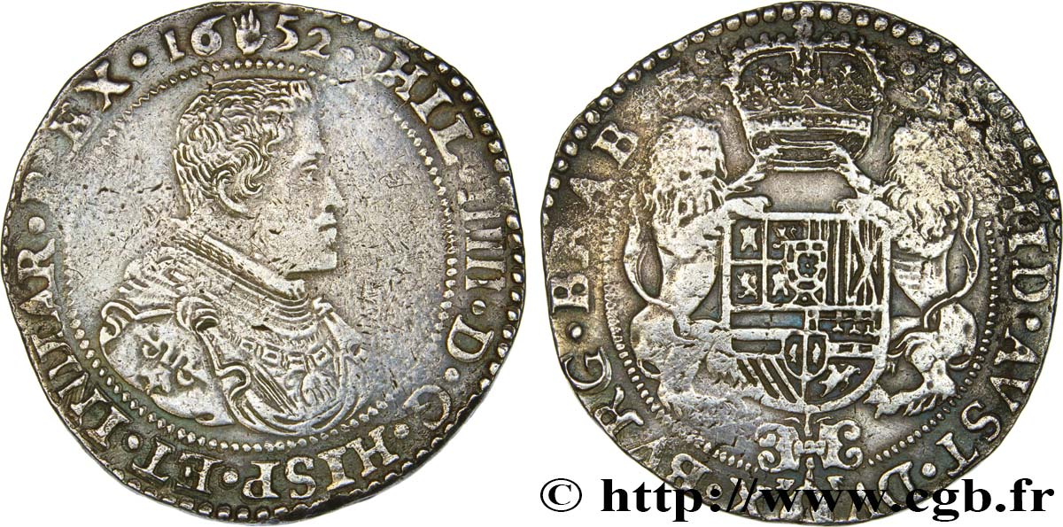 BÉLGICA - PAíSES BAJOS ESPAÑOLES Ducaton Philippe IV 1652 Anvers MBC 