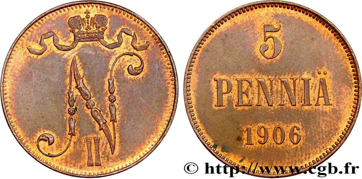 FINLANDE 5 Pennia Nicolas II 1906  SPL 