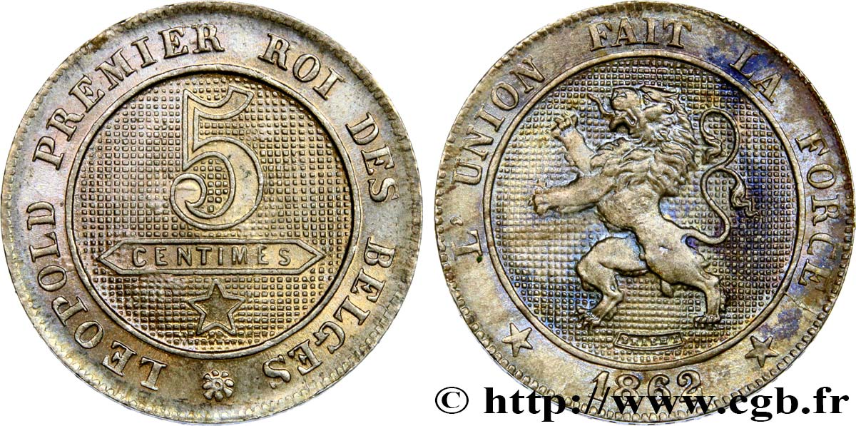 BELGIO 5 Centimes Léopold Ier 1862  MS 