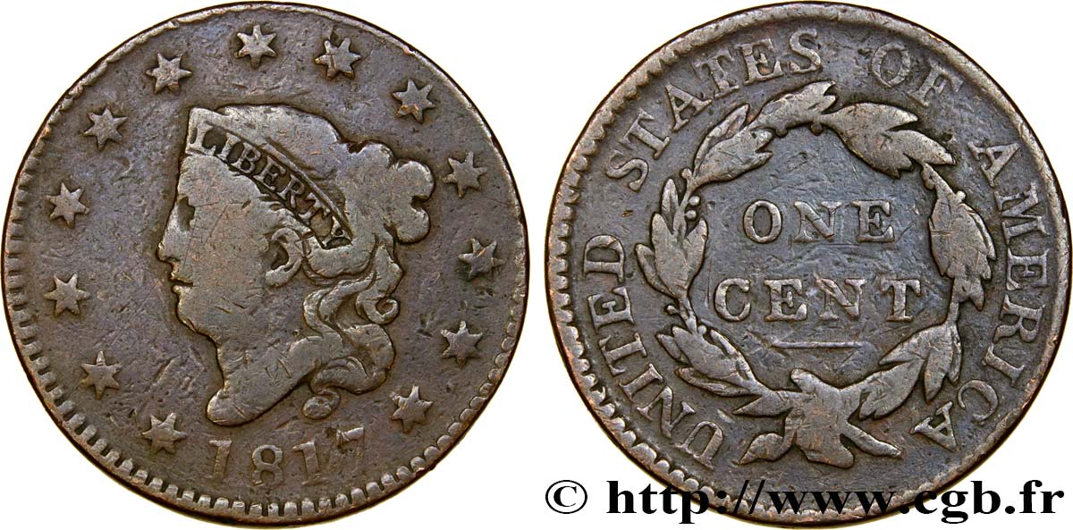 STATI UNITI D AMERICA 1 Cent “Matron Head” 1817 Philadelphie q.MB 