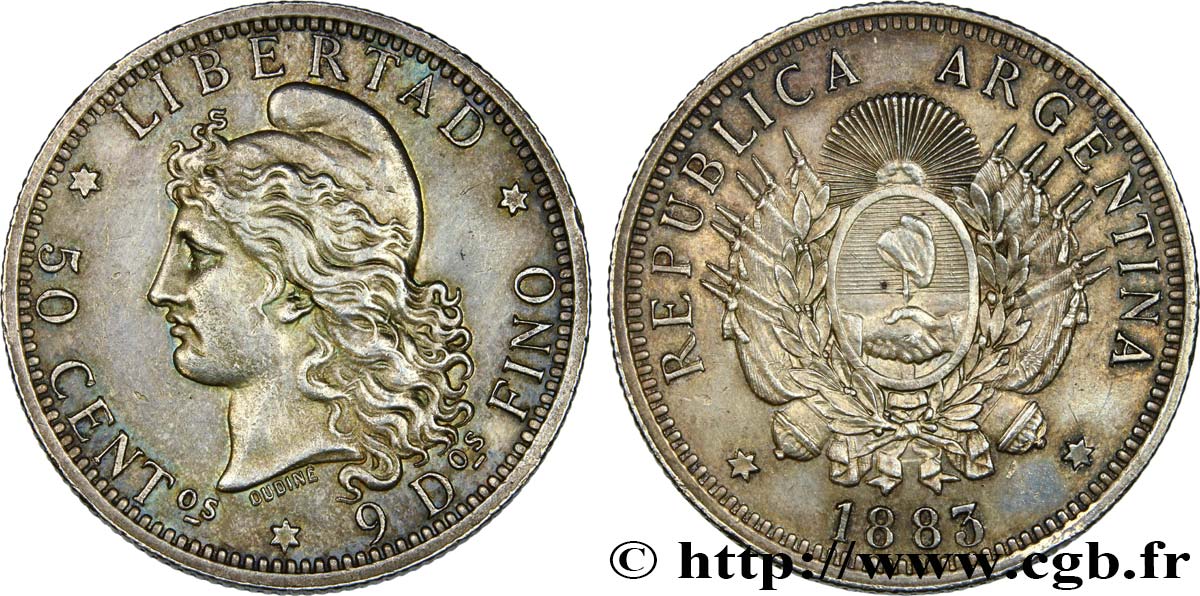 ARGENTINA 50 Centavos 1883  AU 