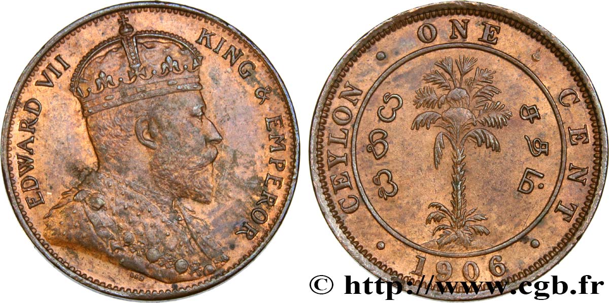 CEYLON 1 Cent Édouard VII 1906  AU/MS 