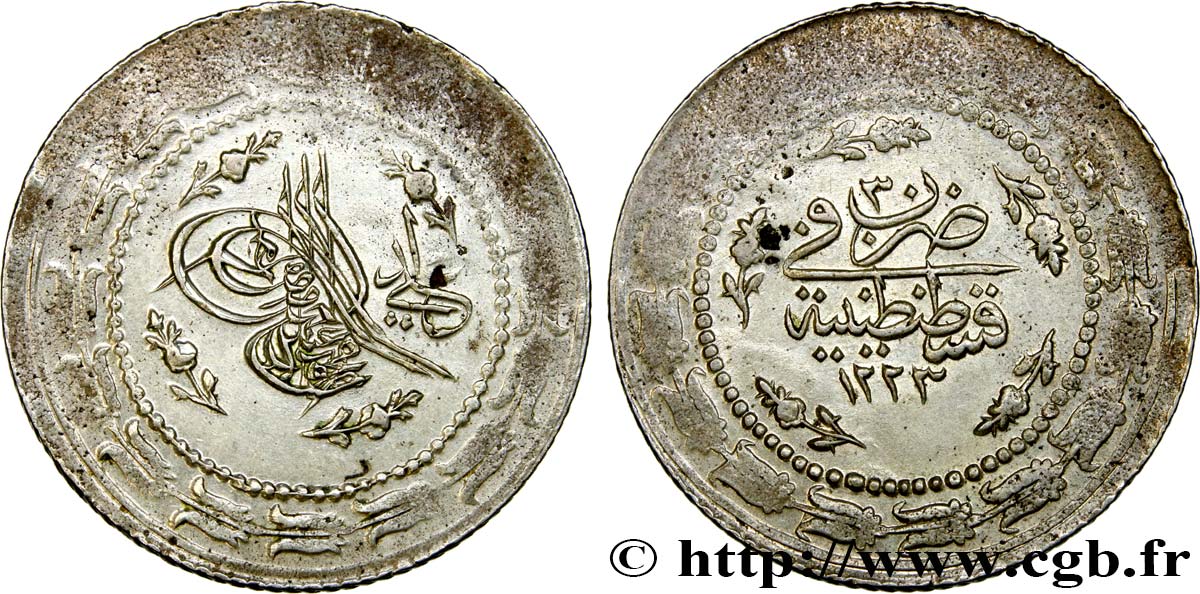 TURKEY 6 Kurush Mahmud II AH1223 an 30 1836 Constantinople AU 