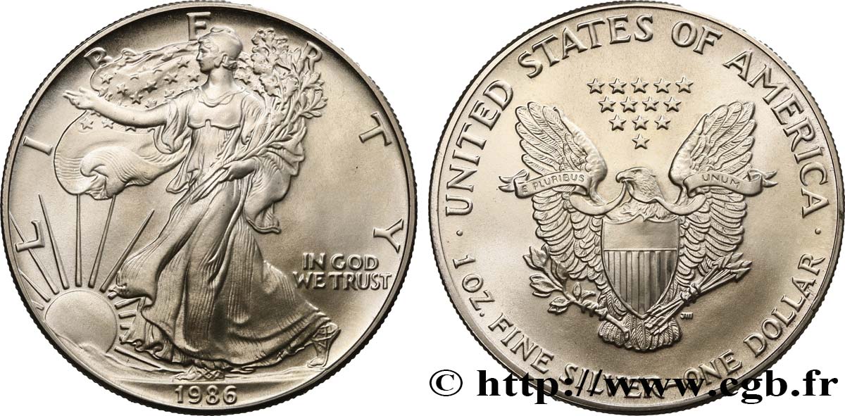 STATI UNITI D AMERICA 1 Dollar type Silver Eagle 1986 Philadelphie MS 