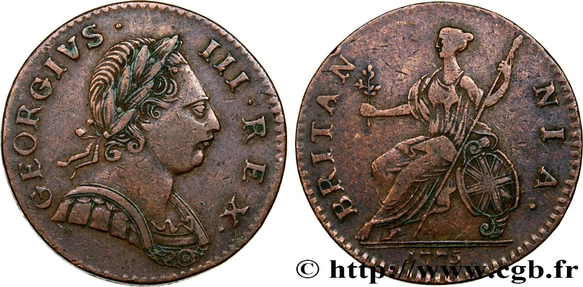 ROYAUME-UNI 1/2 Penny Georges III 1775 Londres TB+ 