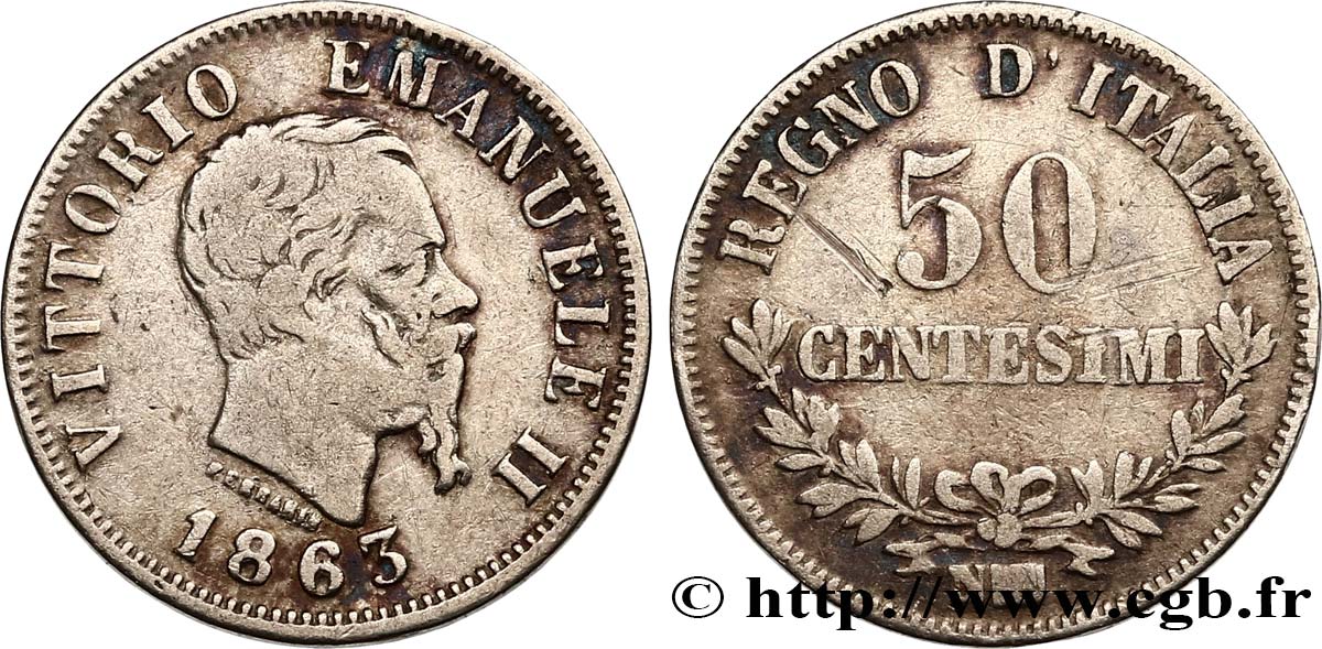 ITALIE 50 Centesimi Victor Emmanuel II 1863 Naples TB 