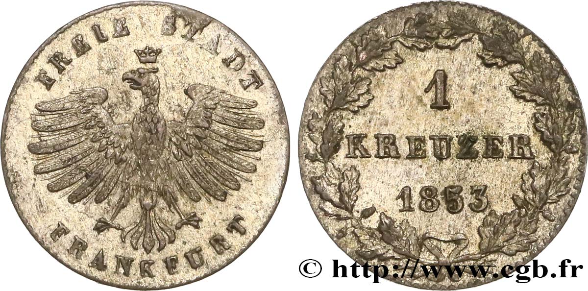 GERMANY - FRANKFURT FREE CITY 1 Kreuzer Ville libre de Francfort :  aigle 1853 Francfort AU 