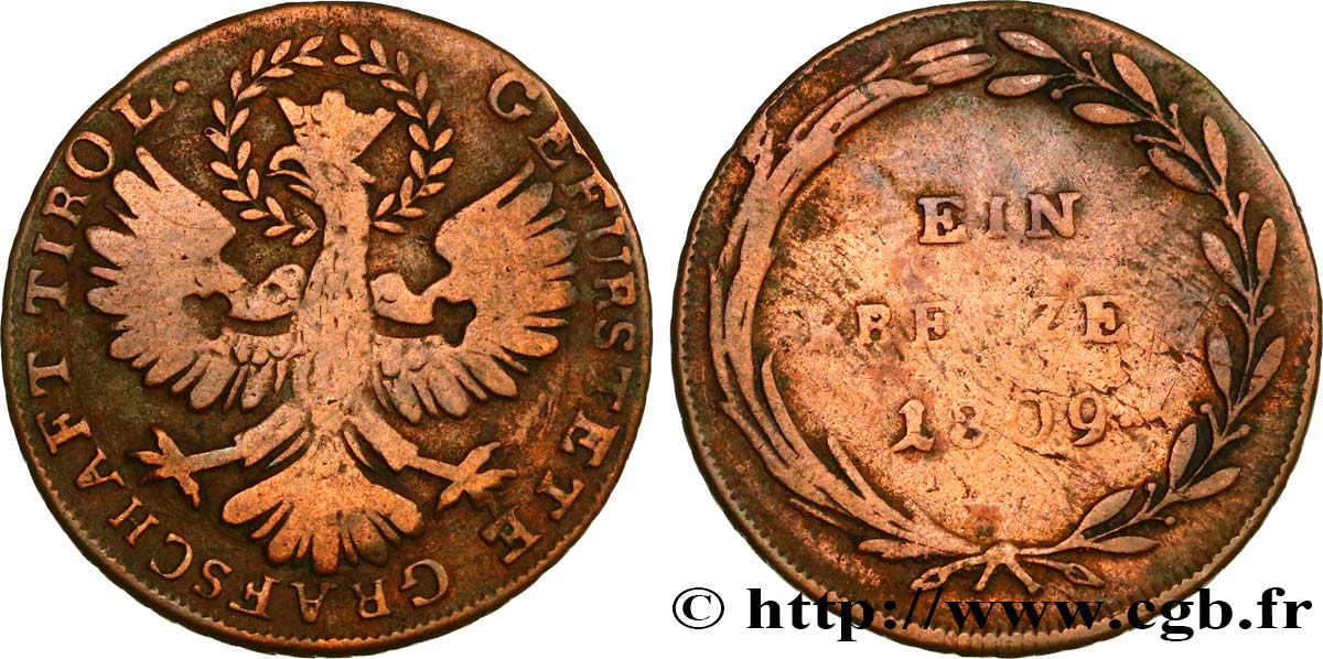 AUTRICHE - INSURRECTION DU TYROL 1 Kreuzer 1809 Hall TTB 