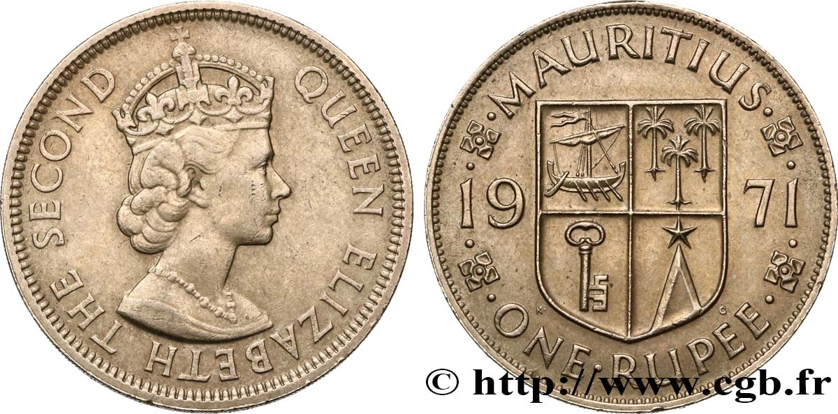 ÎLE MAURICE 1 Rupee (Roupie) Élisabeth II 1971  SUP 