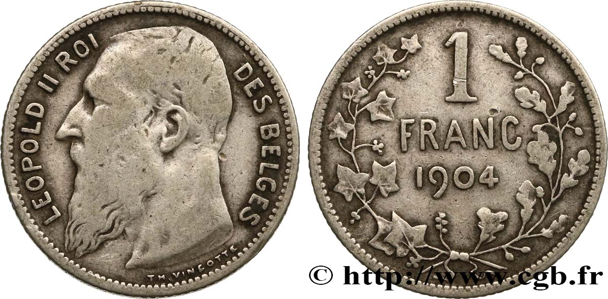 BELGIUM 1 Franc Léopold II légende en français 1904  VF 
