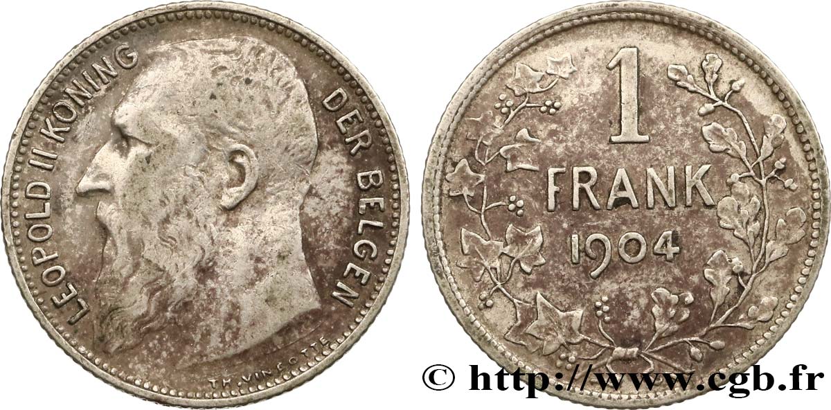BELGIQUE 1 Franc Léopold II légende en flamand 1904  TTB 