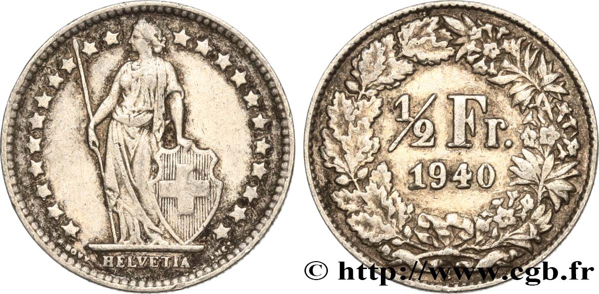 SWITZERLAND 1/2 Franc Helvetia 1940 Berne - B XF 