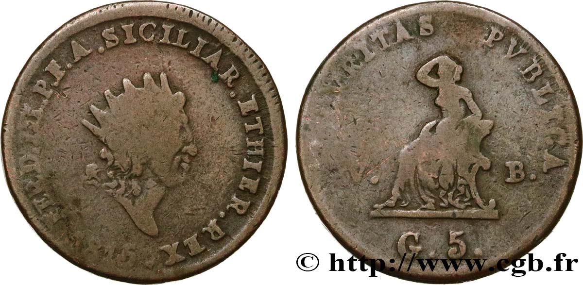 ITALIEN - KÖNIGREICH SIZILIEN 5 Grana Ferdinand III 1815  fS 