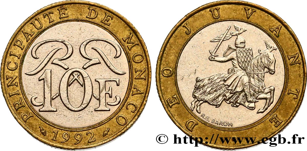 MONACO 10 Francs Rainier III 1992 Paris AU 