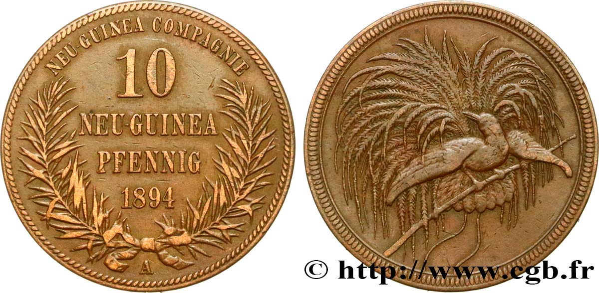 GERMANY - GERMAN NEW GUINEA 10 Neu-Guinea Pfennig 1894 Berlin XF 