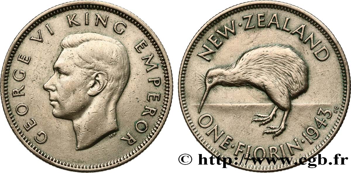 NEW ZEALAND 1 Florin Georges VI / kiwi 1943  XF 